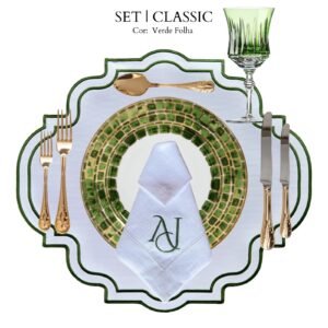 Lugar Americano Monograma Verde Folha